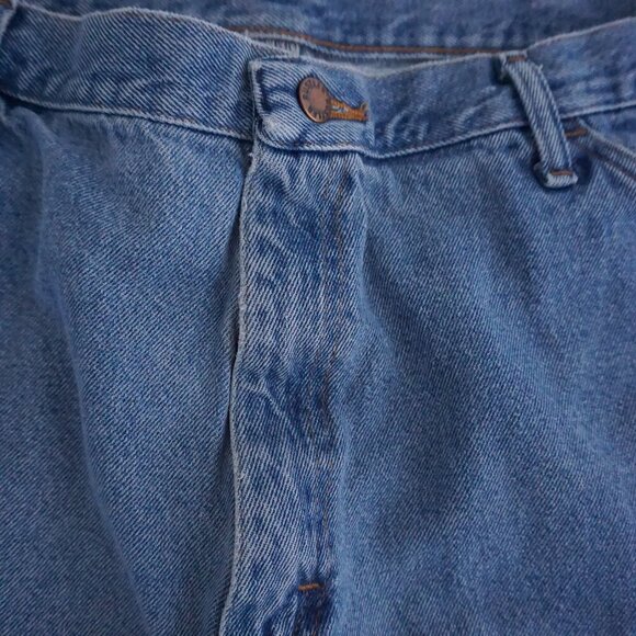 Vintage Rustler Carpenter Dungaree Mid-wash Wide-leg Blue Denim Jeans 38X30 - Picture 7 of 15